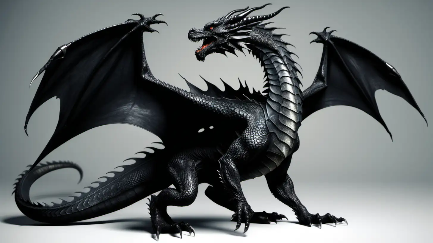 реалистичный  черный дракон в полный рост