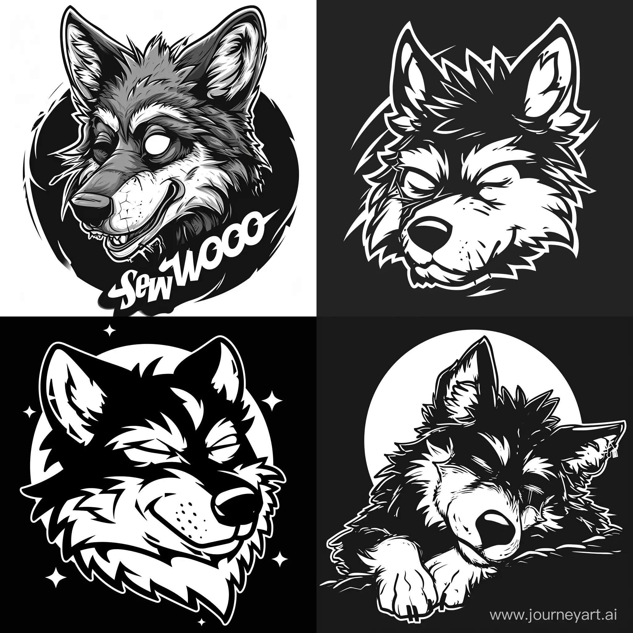 drunk dizzy sleepy wolf logo black and white