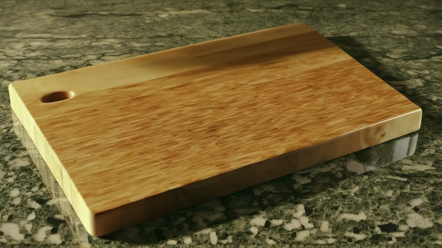 CloseUp of Wooden Chopping Board on Granite Table