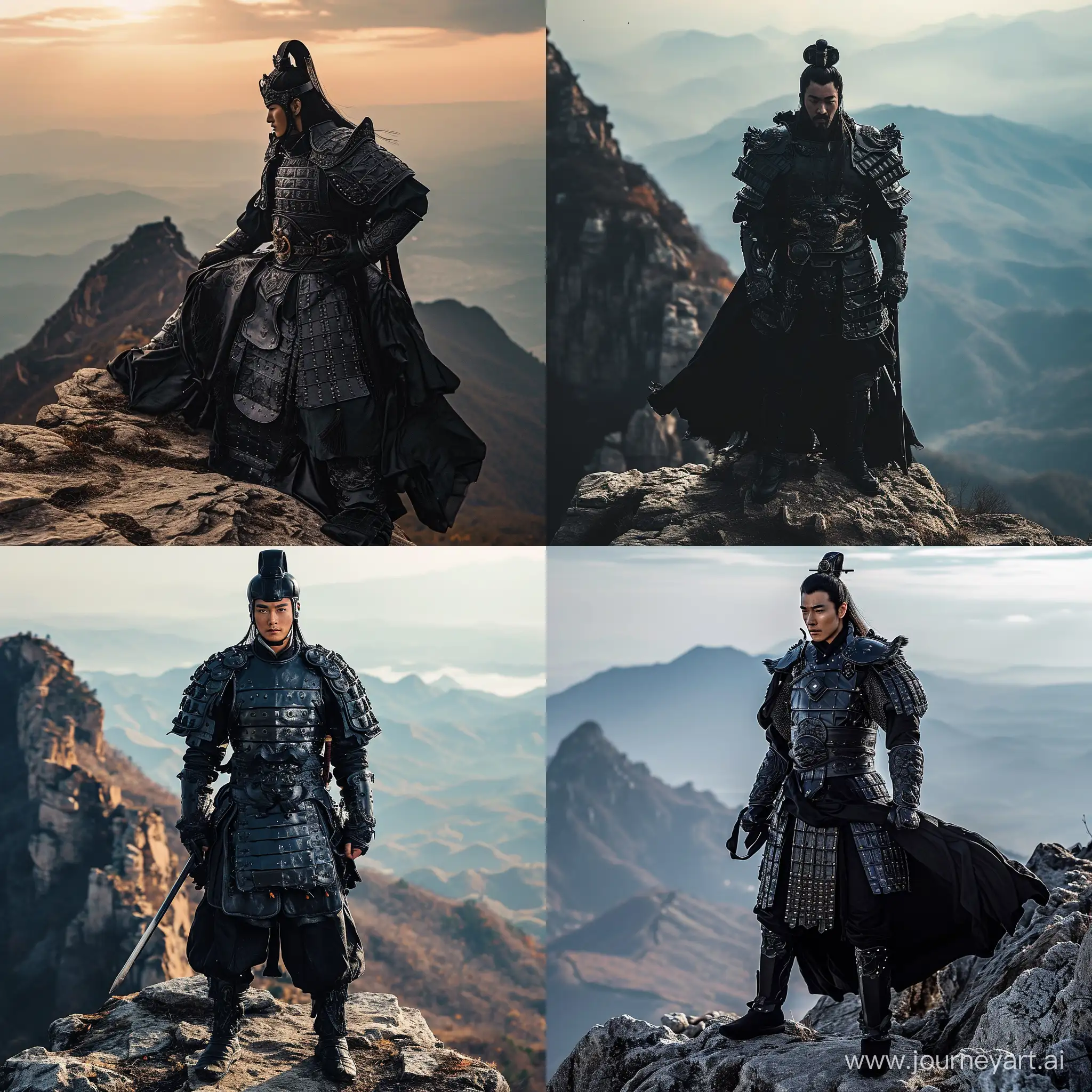 Chinese-General-in-Black-Armor-on-Mountain-Summit