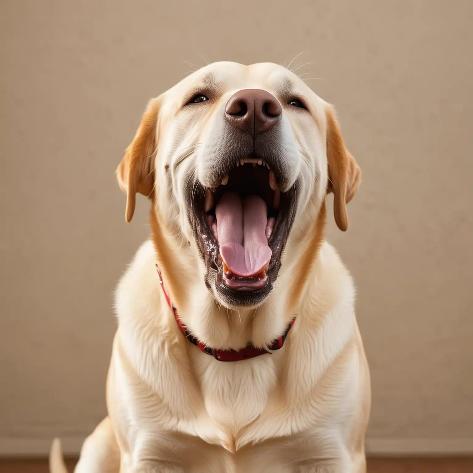 A Labrador Retriever with a big yawn.