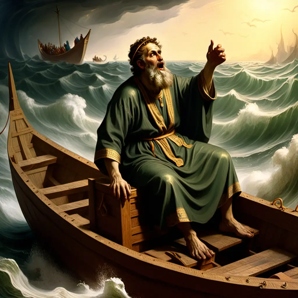 Prophet Jonah on the Boat Divine Intervention at Sea