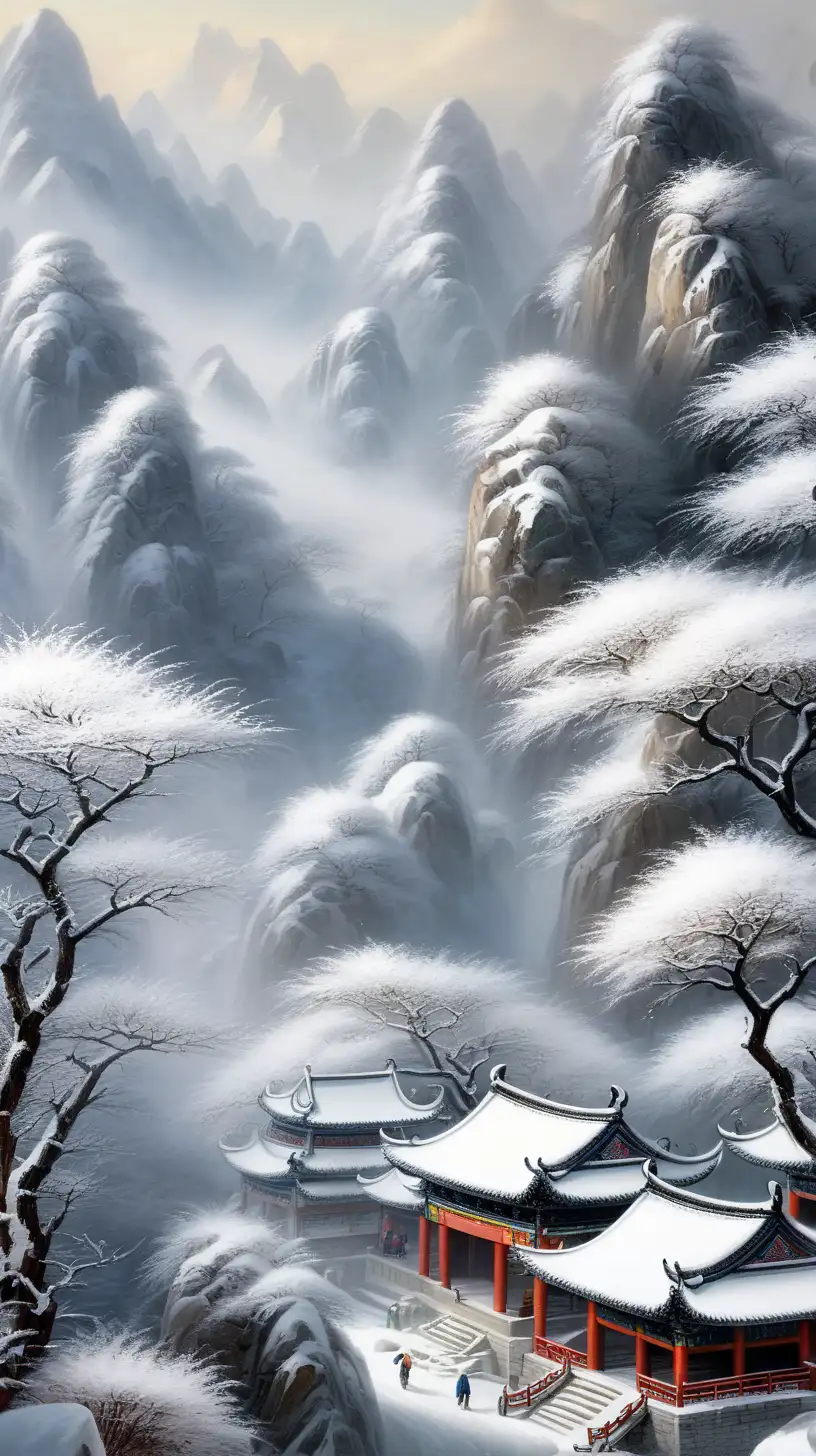 a chinese mountain in winter
