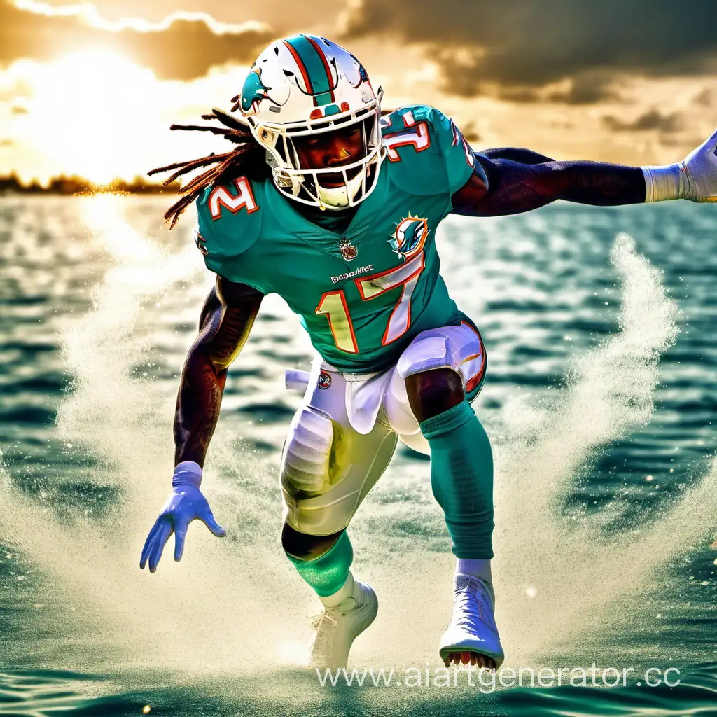 Jaylen-Waddle-Touchdown-Celebration-Miami-Dolphins-17-on-the-Moon-with-Sunlit-Water