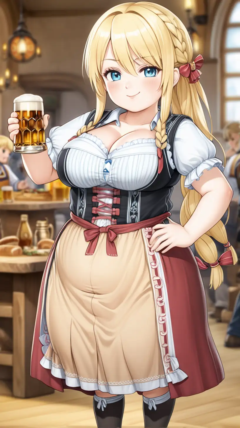 Plump German Woman in Traditional Oktoberfest Attire Anime Chibi Style Art