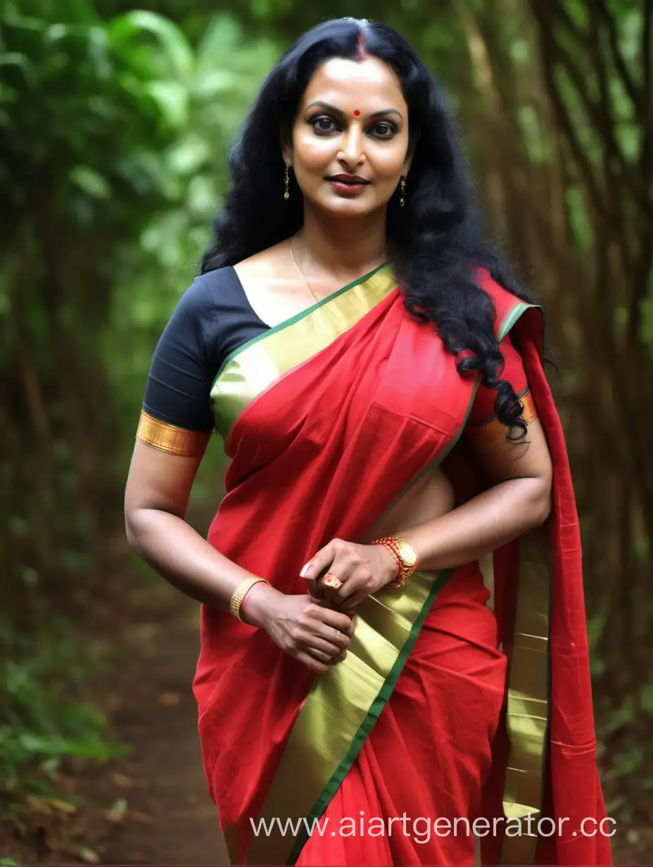 Stunning-45YearOld-Kerala-Woman-Resembling-Swetha-Menon-in-Elegant-Red-Saree