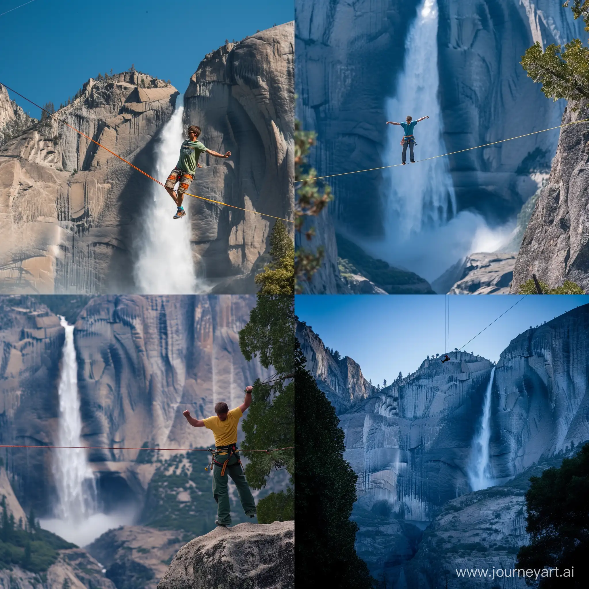 Slack line over Yosemite falls