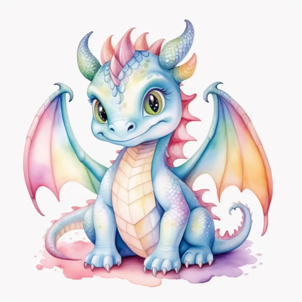 Adorable Pastel Watercolor Baby Dragon Illustration