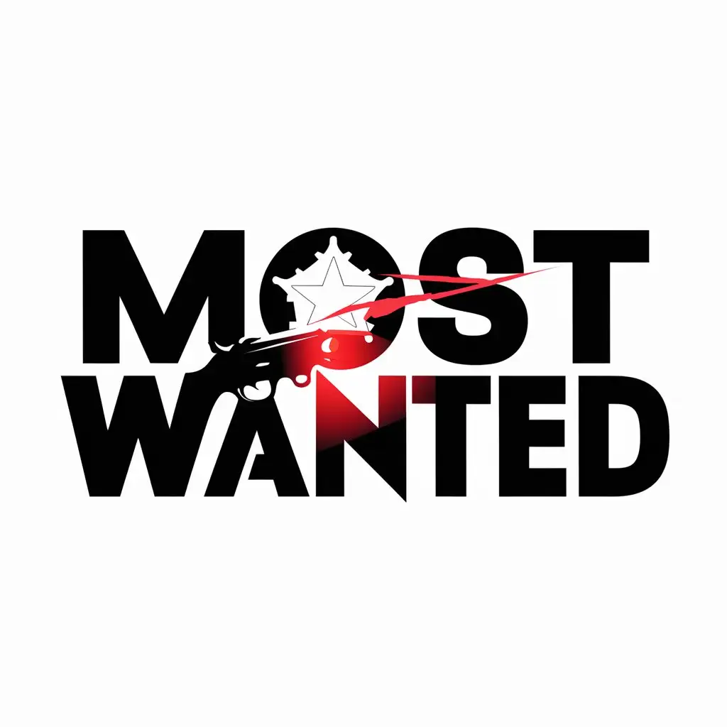 create a logo for a company called “Most Wanted” that incorporates a black and red color scheme and gun & sheriff badge elements.