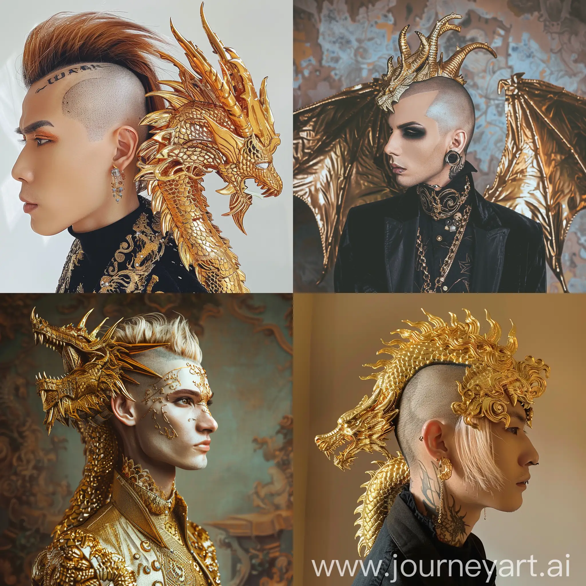 a golden dragon vampire with half shaved head
