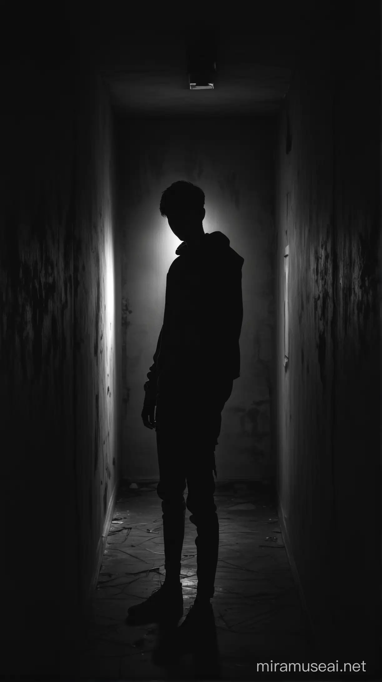 Mysterious Teenage Silhouette in Nocturnal Interior