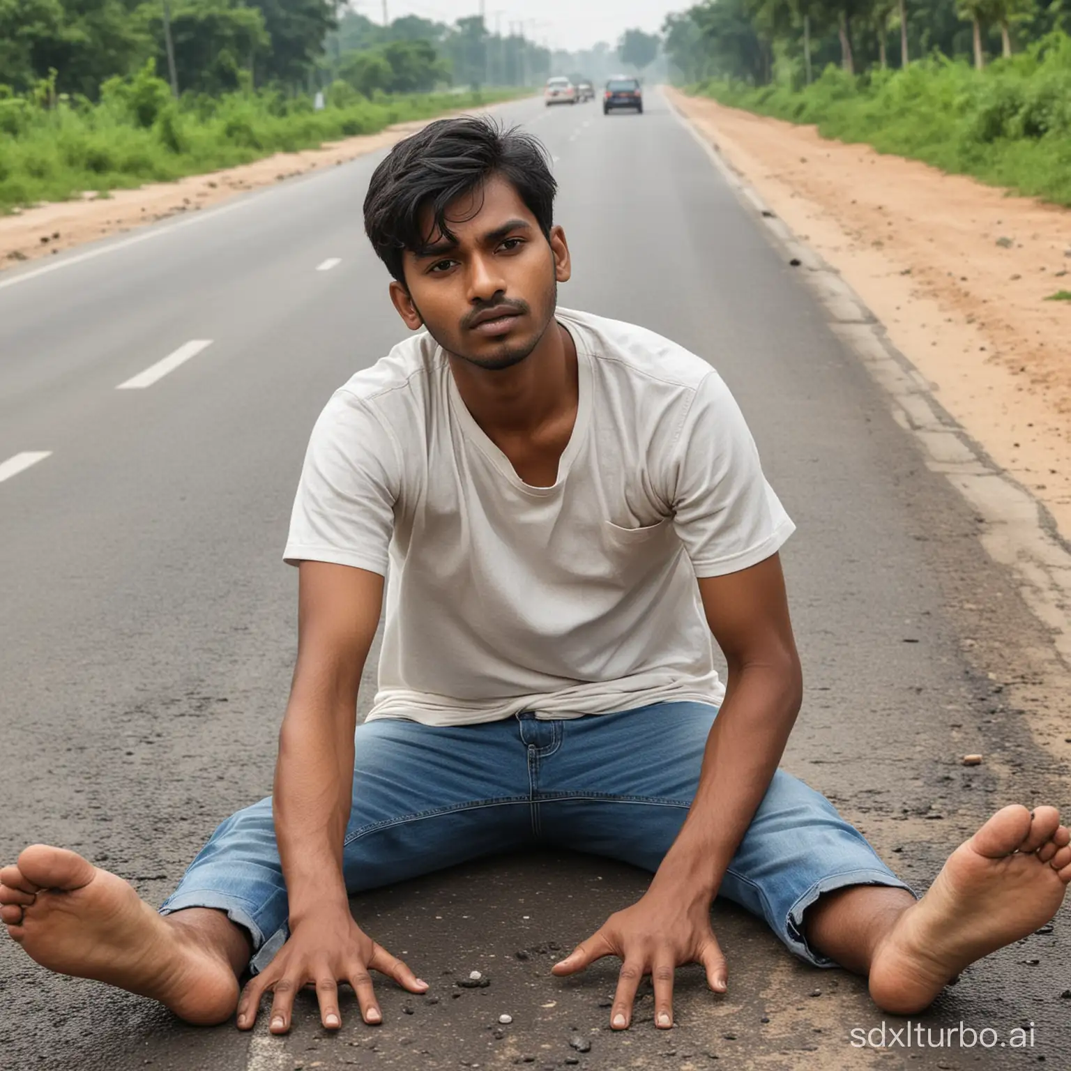 a young indian man got accident in road