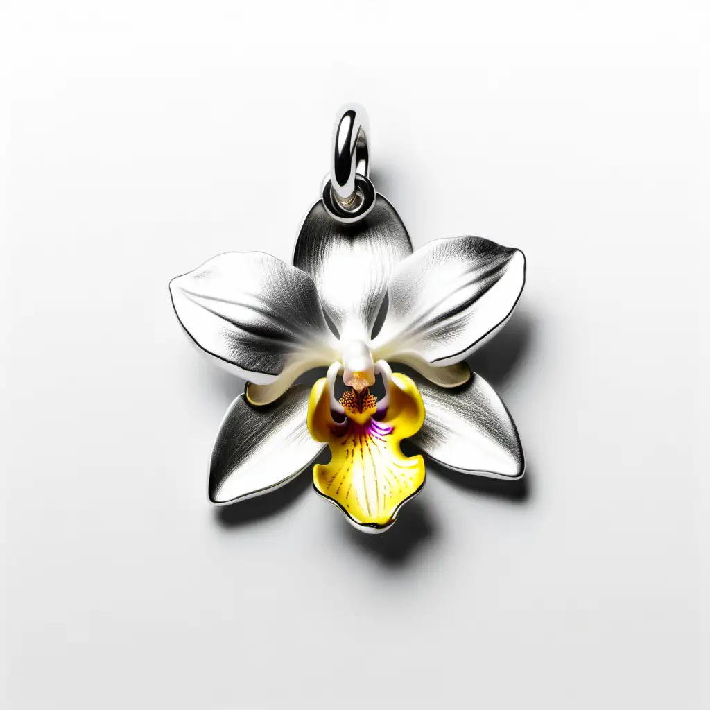 orchid, silver charm on white background 


