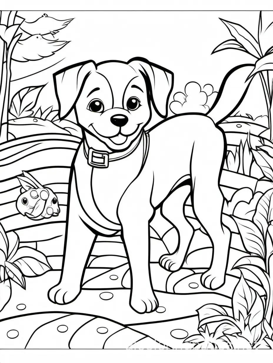 pets, Coloring Page, black and white, line art, white background, Simplicity, Ample White Space. The background of the coloring page is plain white to make it easy for young children to color within the lines. The outlines of all the subjects are easy to distinguish, making it simple for kids to color without too much difficulty