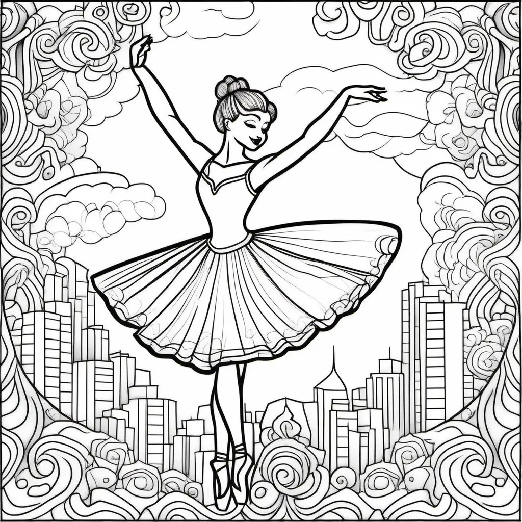 coloring page for adults, ballet, happy
cartoon style, low detail, thick lines, no shading -- ar 9:11