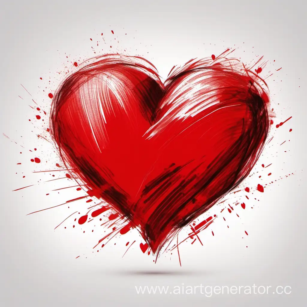красное сердце нарисованное кистью мазками на белом фоне