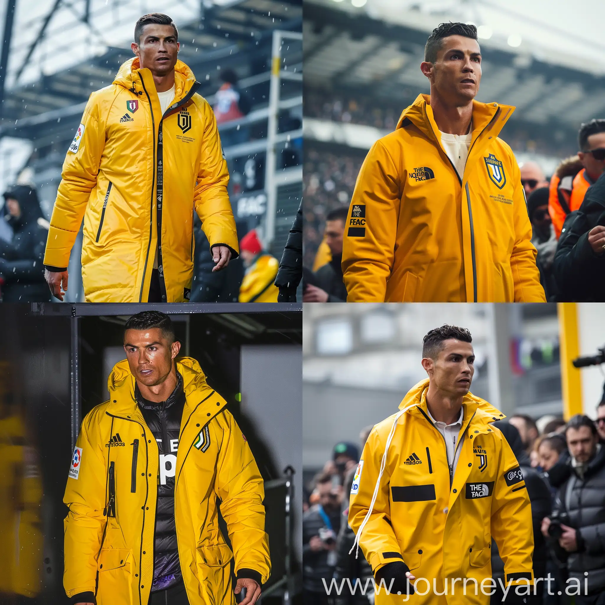 Cristiano-Ronaldo-Enters-Juventus-Stadium-in-Stylish-Yellow-THE-NORTH-FACE-Coat
