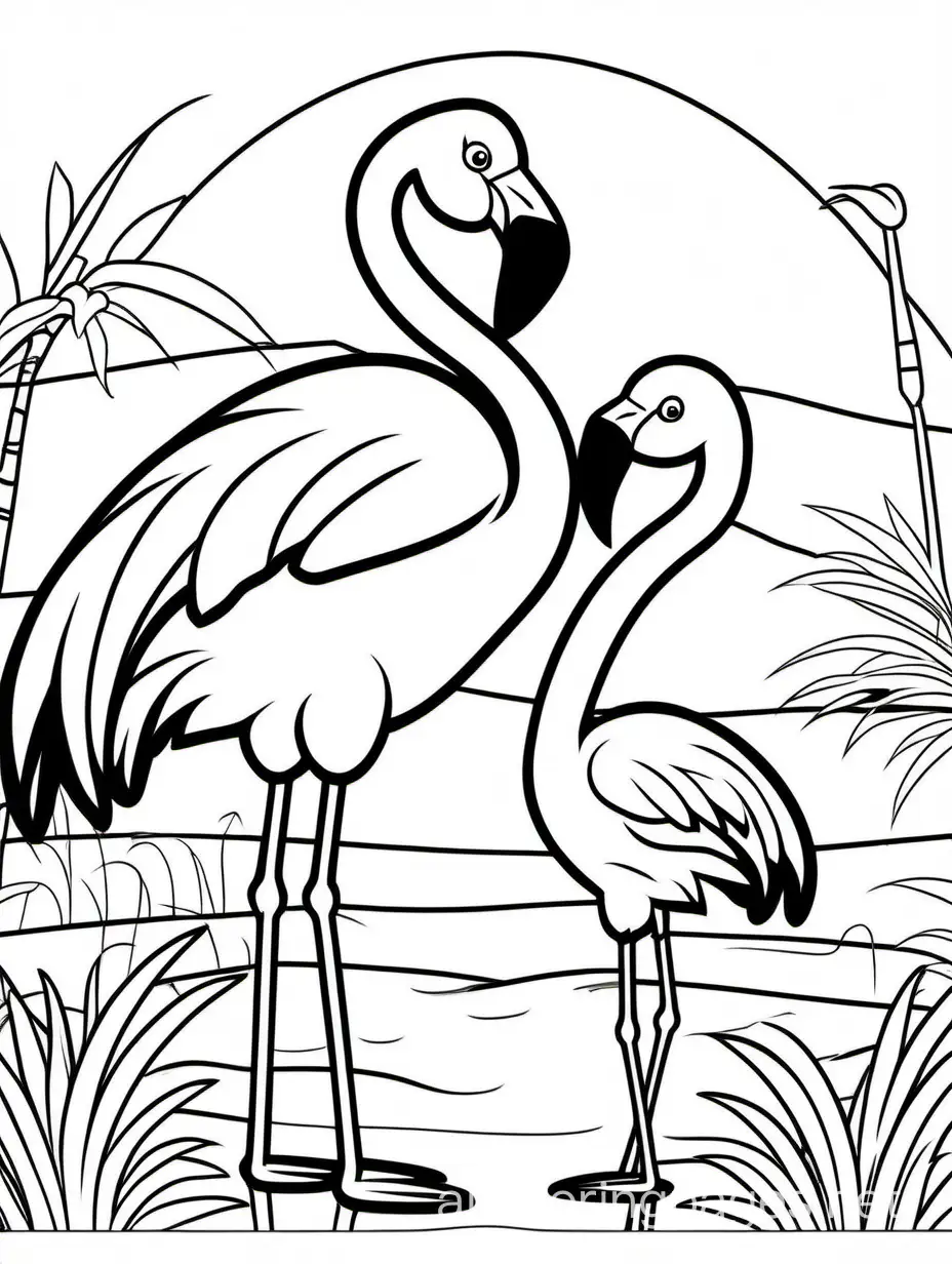 Adorable-Flamingo-and-Chick-Coloring-Page-for-Kids
