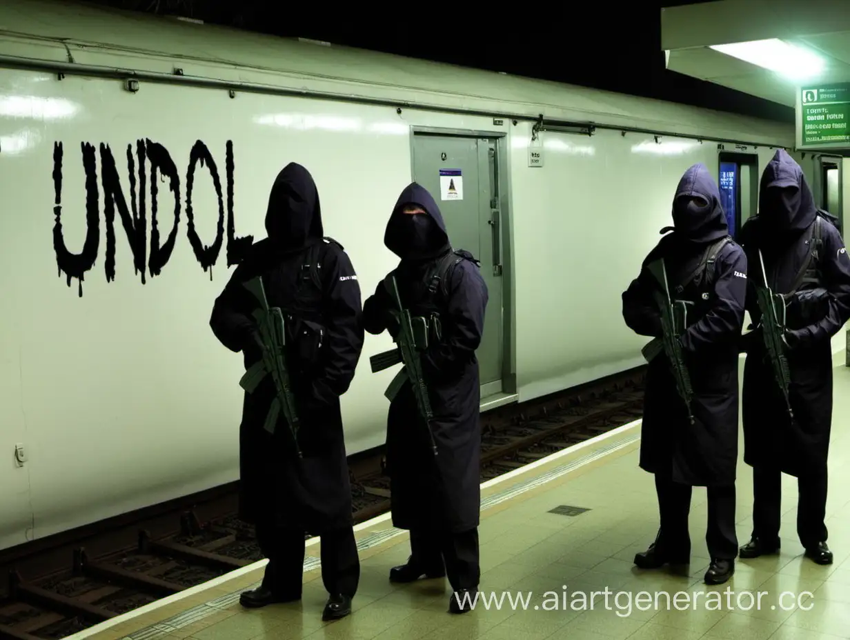 Четверо сталкеров стоят у станции с табличкой "Ундол"