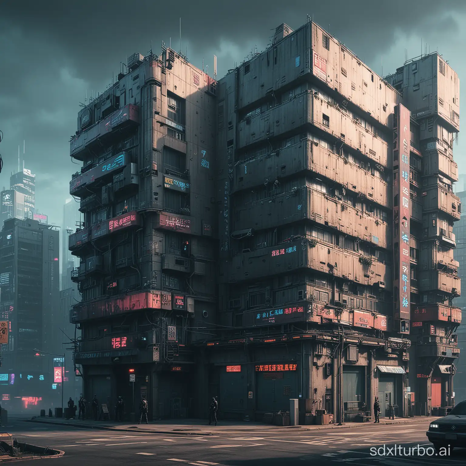 Cyberpunk, buildings, flat walls