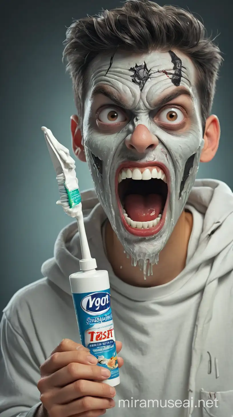 scary person with the ingredients on toothpaste