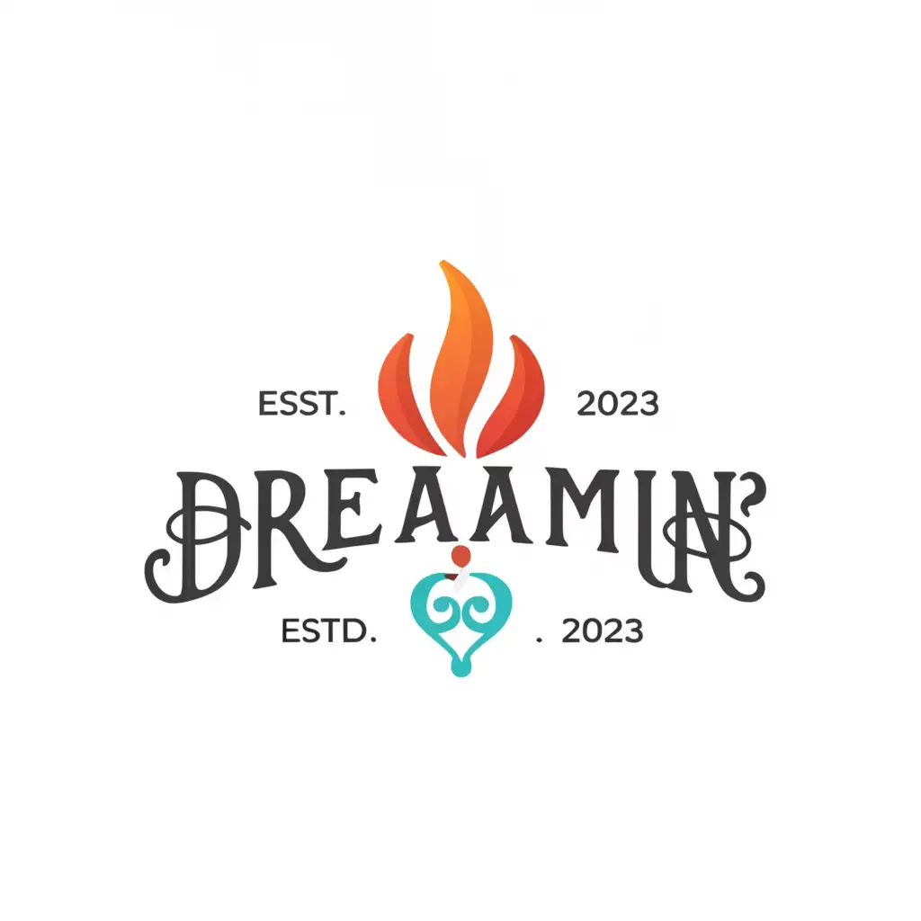 a logo design,with the text "Dreamin", main symbol:fire,Minimalistic,be used in Events industry,clear background
