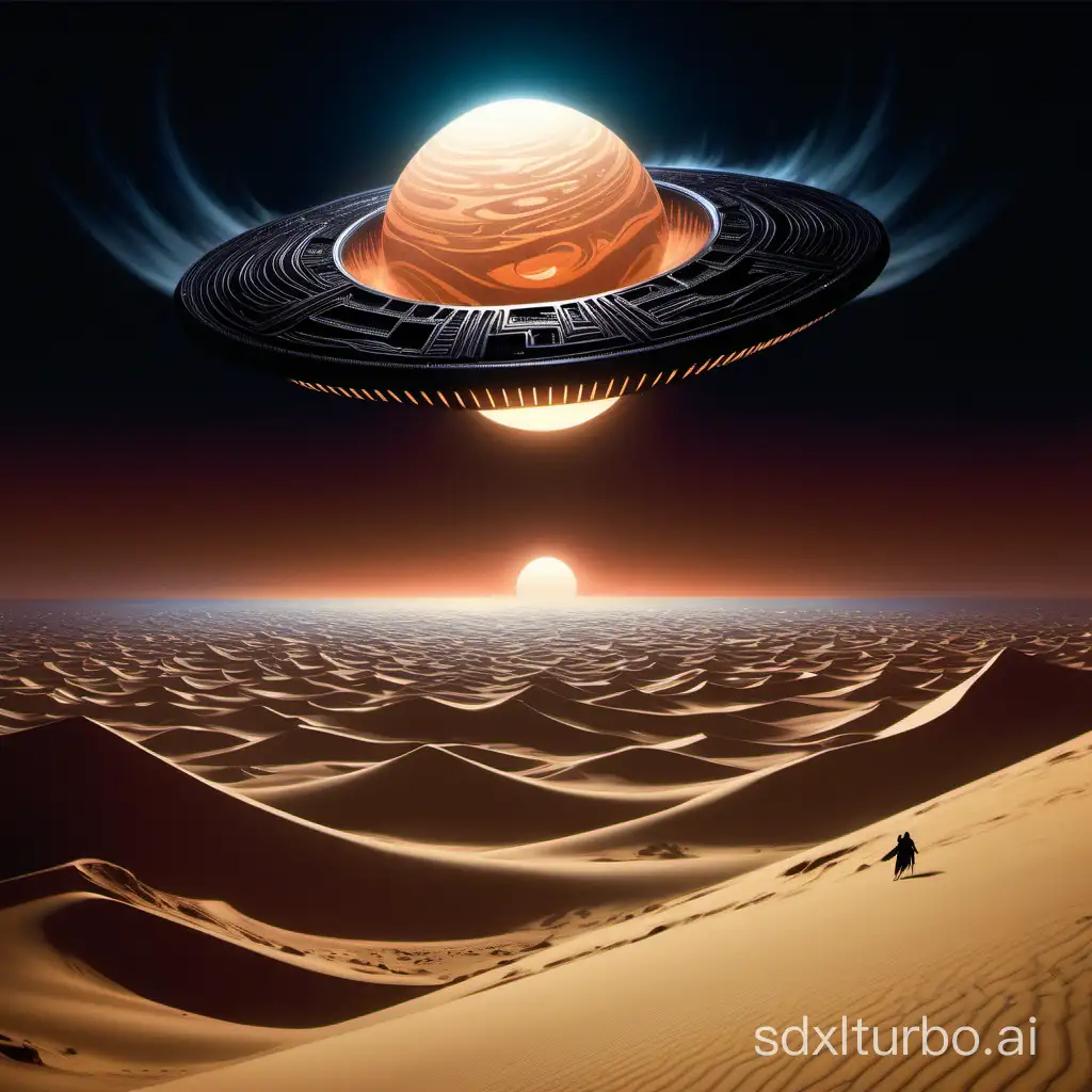 Void invading the skies of Arrakis the famous world of Dune --ar 16:9 --uplight