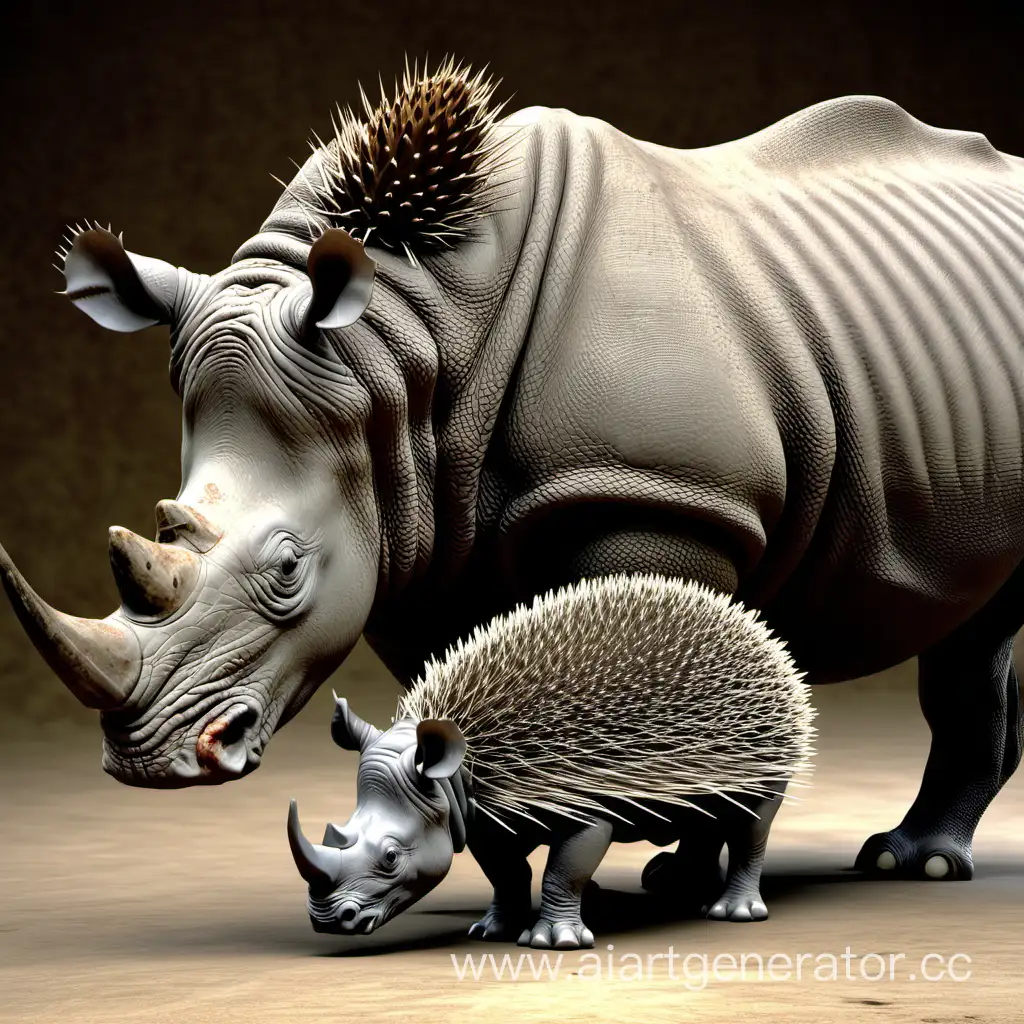 Unique-Rhinoceros-Sculpture-with-Intricate-Porcupine-Head