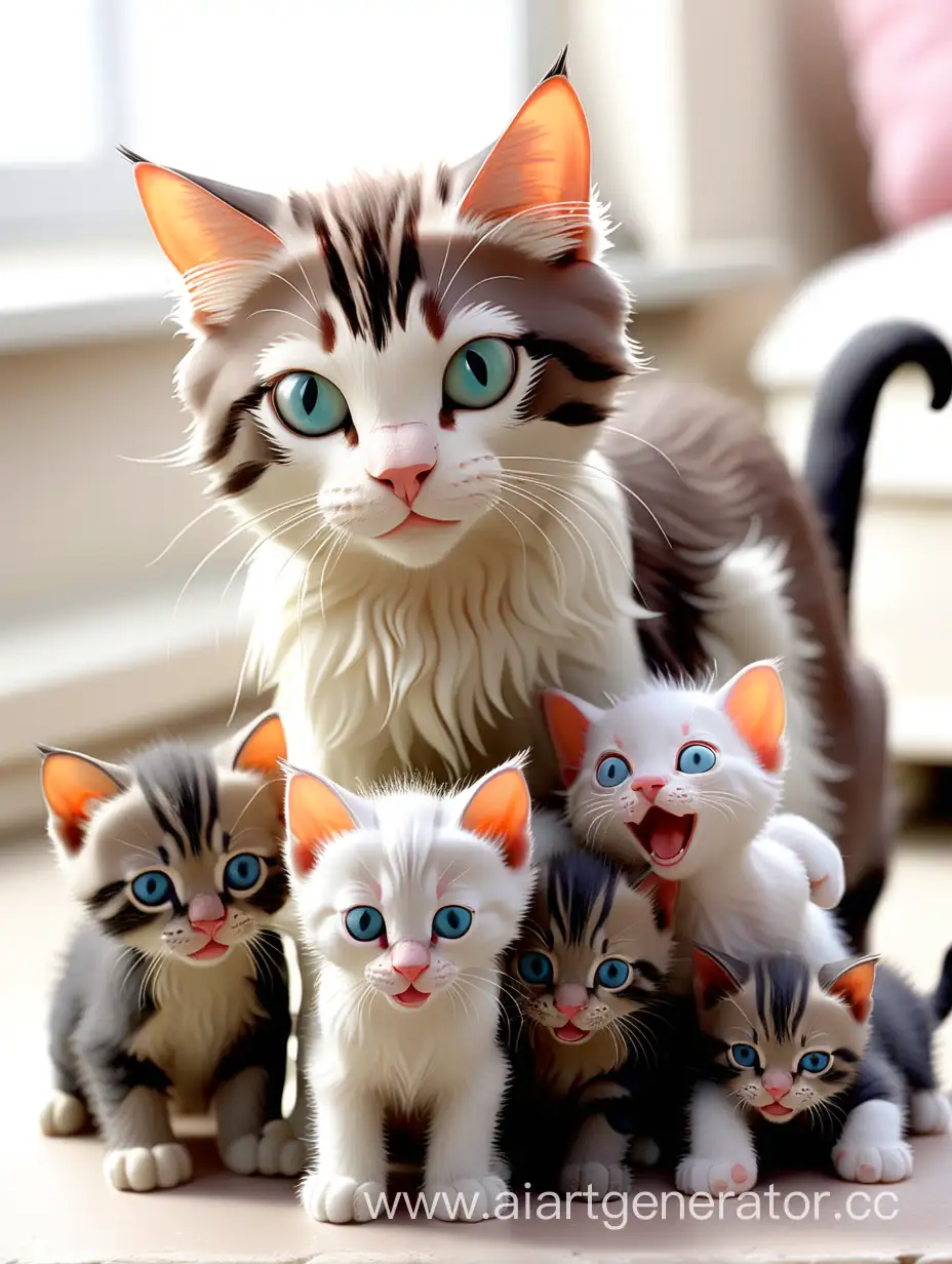 Adorable-Cat-Nursing-Her-Playful-Kittens