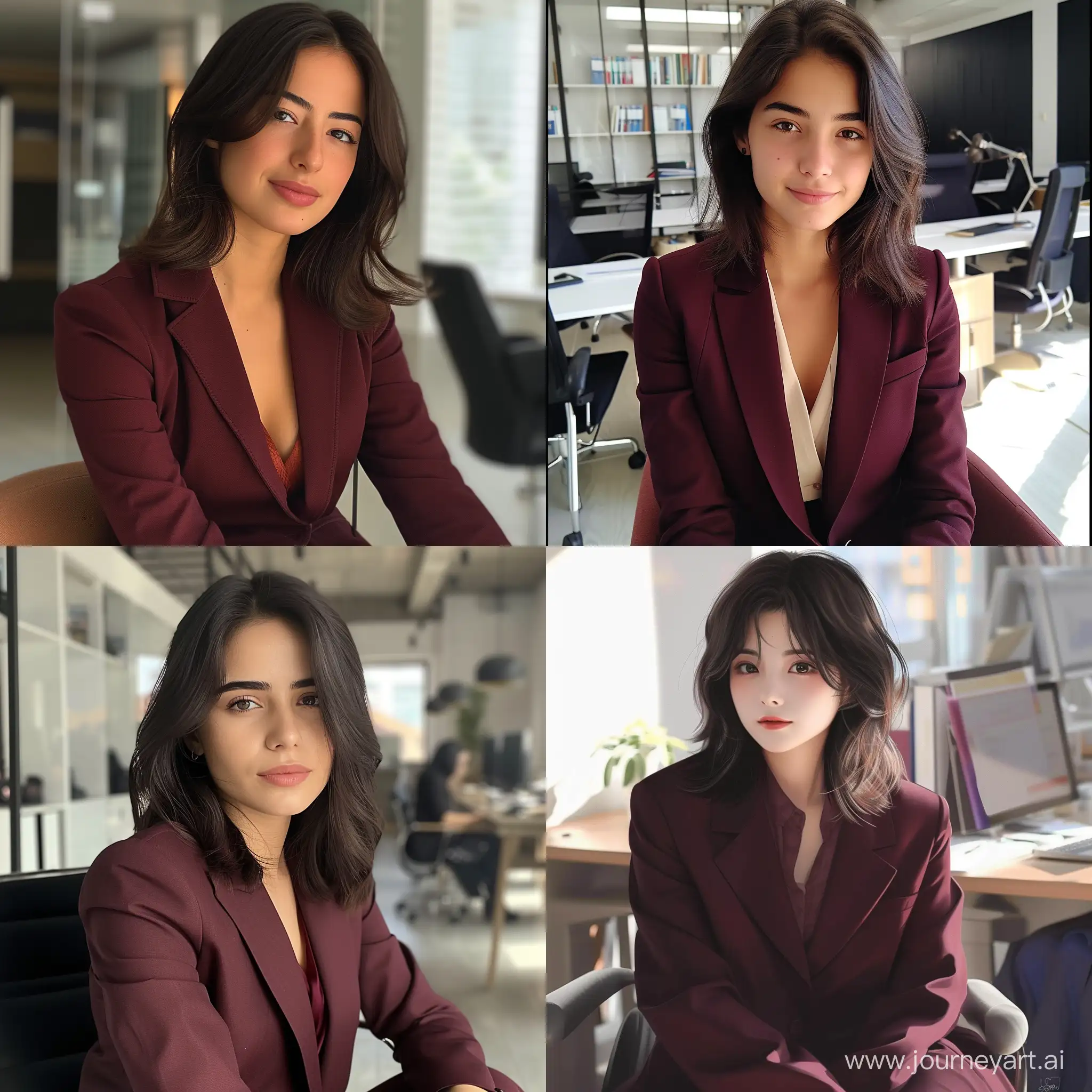 Professional-Businesswoman-with-Mediumlength-Dark-Hair-in-Burgundy-Blazer