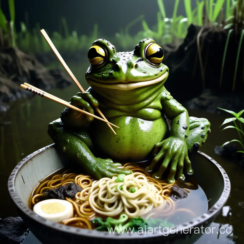 Giant-Frog-Dining-on-Noodles-in-Murky-Swamp