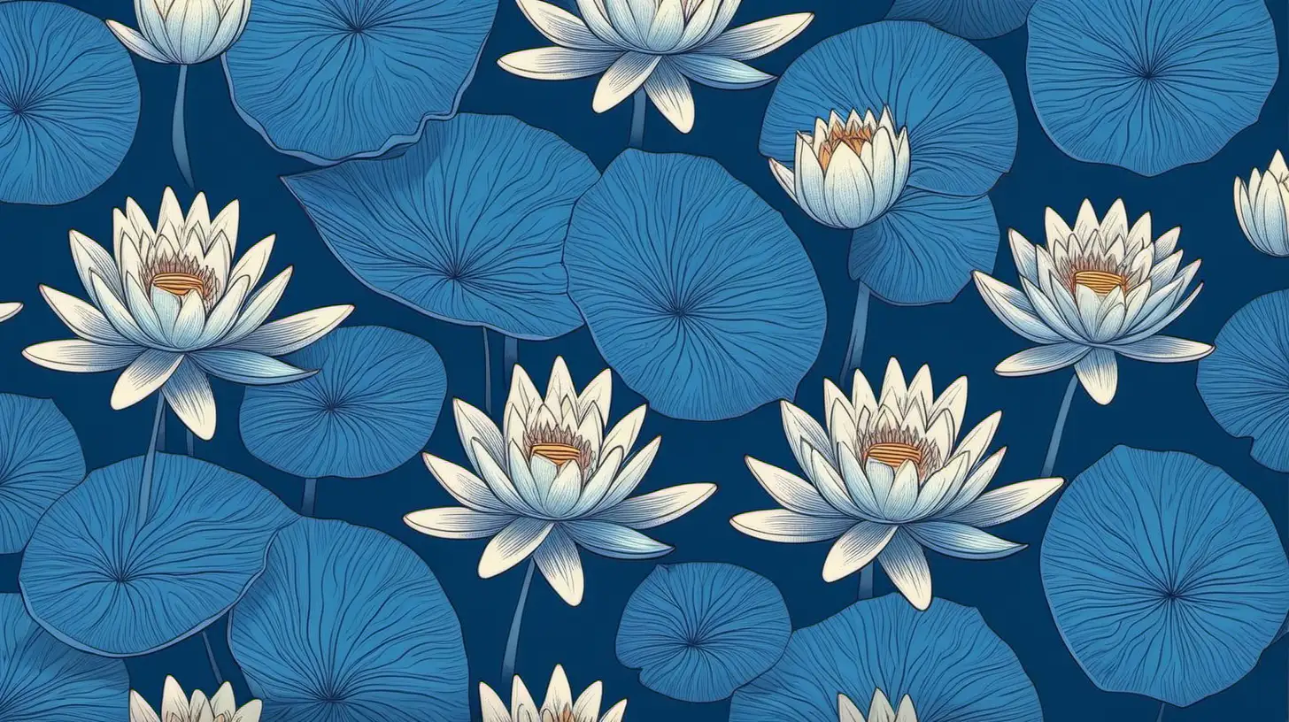 blue water lily flowers patterns 


