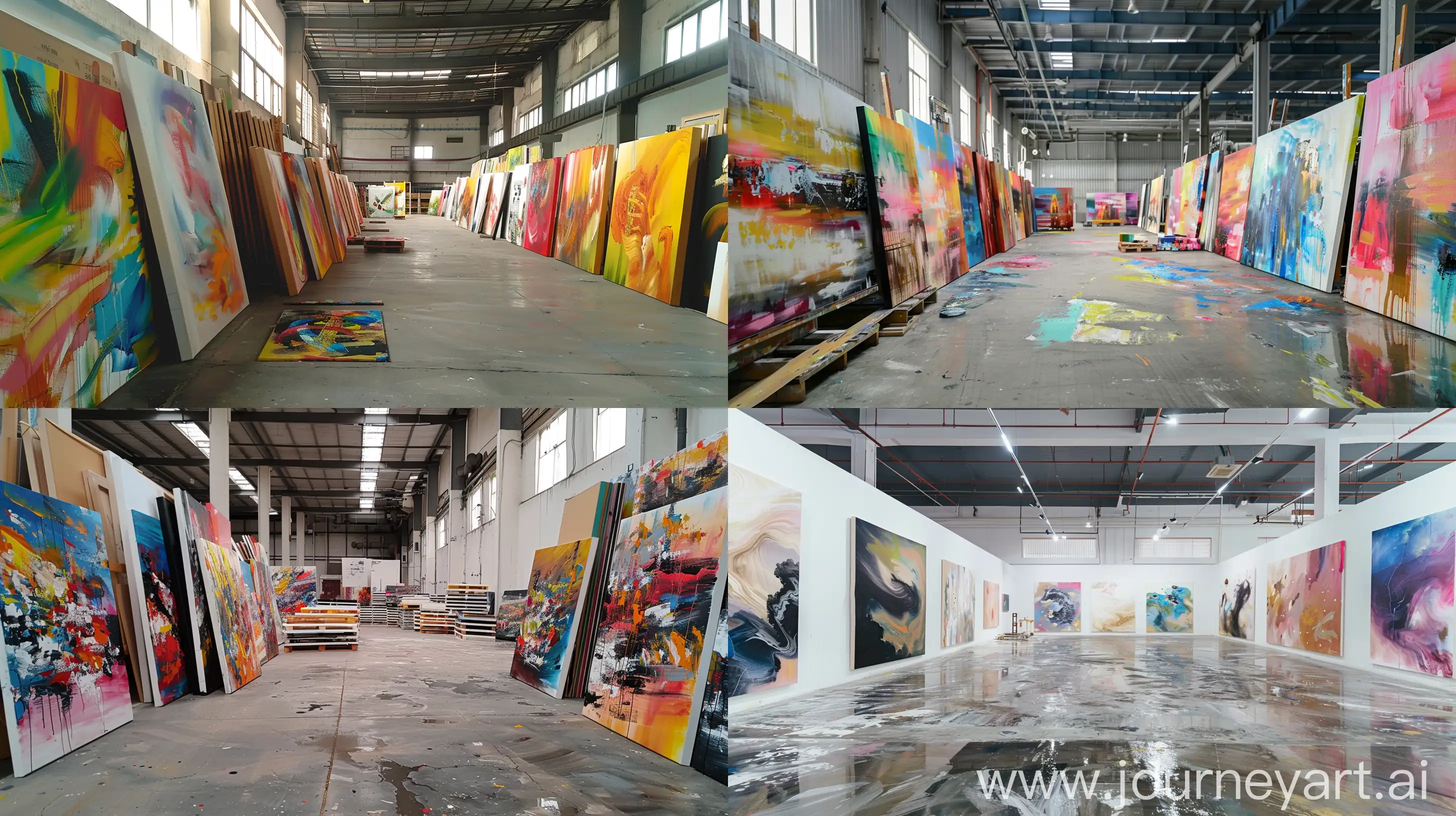 Vibrant-Abstract-Oil-Paintings-in-a-Spacious-Factory-Setting