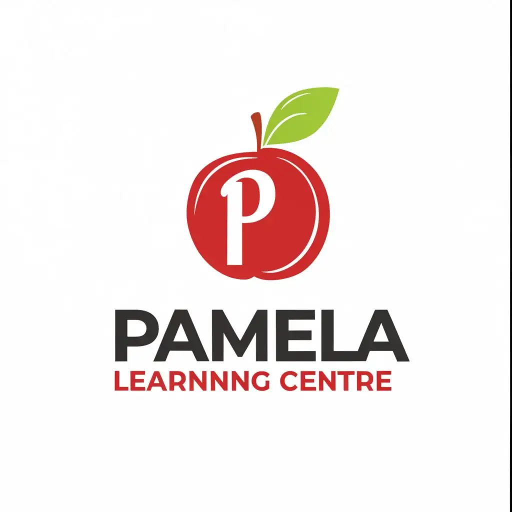 logo, P with an apple on it, with the text "Pamela Learning Centre", typography, be used in Education industry