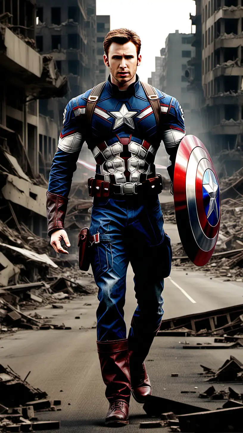 Chris Evans as Captain America in PostApocalyptic Cityscape