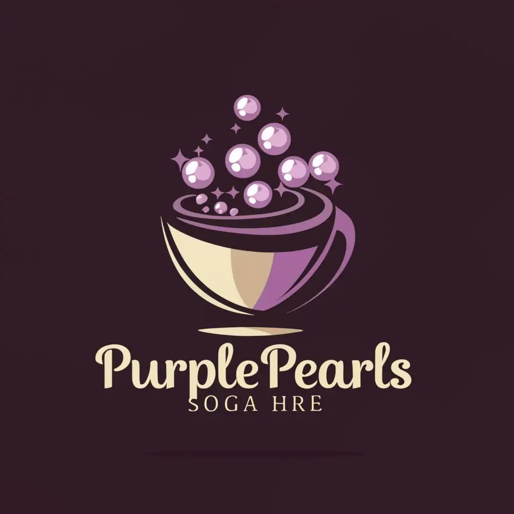 a logo design,with the text "Purple Pearls", main symbol:cup,complex,be used in Events industry,clear background