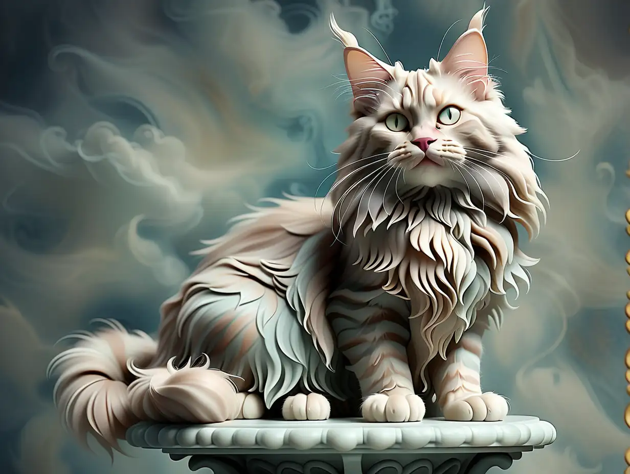 ethereal maine coon style cat on a pedestal
