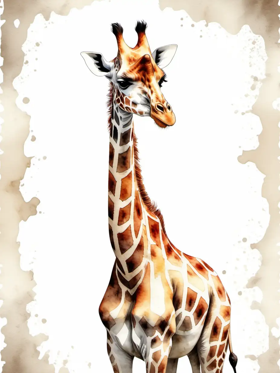 Vintage Rustic, girafe, Watercolor with a white rustic background