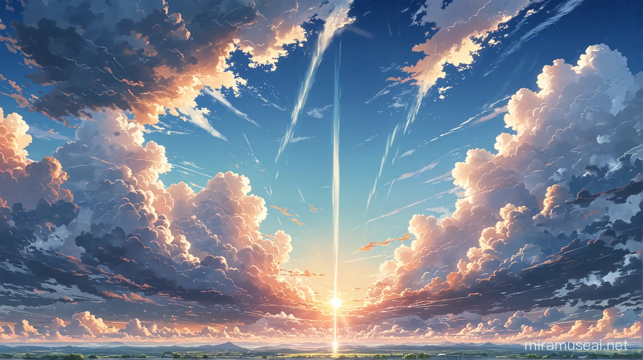 anime background, clouds, in the sky, as anime your name, high resolution, seamles by vertical sides