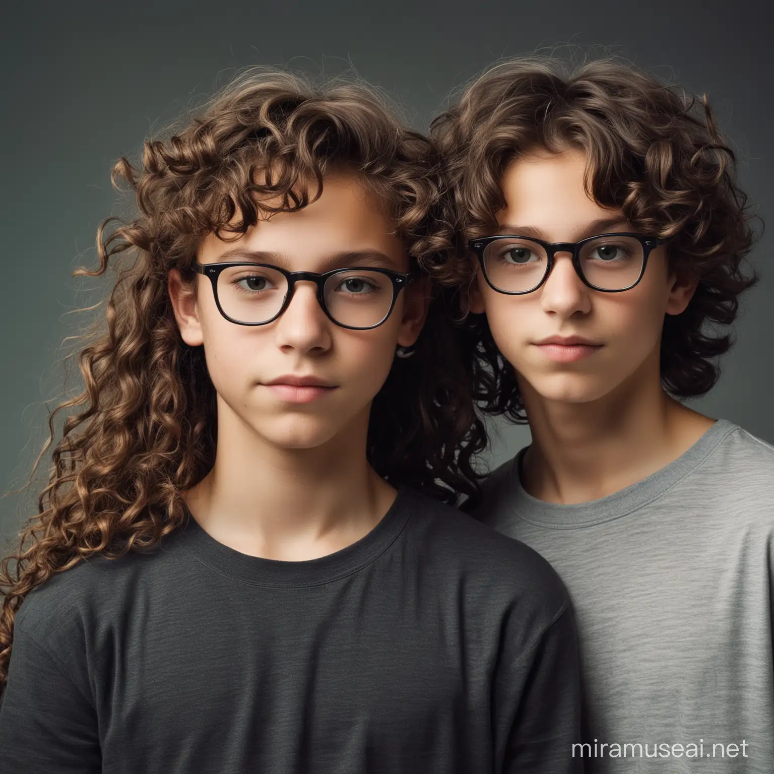 Three siblings. Two boys aged 13, 20. Sister is 17. The youngest boy wears glasses. The girl has long curly hair, both boys have short hear. Dystopian world.