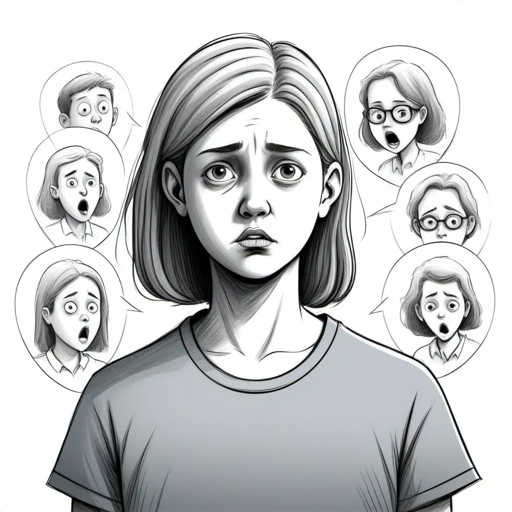 using the same character, move them to a calm state. Generate an image that conveys the emotions of a middle school student feeling overwhelmed by people constantly giving instructions. Illustrate the scene with visual elements representing unsolicited advice or directives surrounding the student, symbolizing the weight of expectations. Capture the student's facial expression to depict a mix of frustration and a desire for autonomy. Use colors and composition to evoke the feeling of being surrounded by opinions and suggestions, highlighting the need for personal space and the opportunity to make independent decisions.