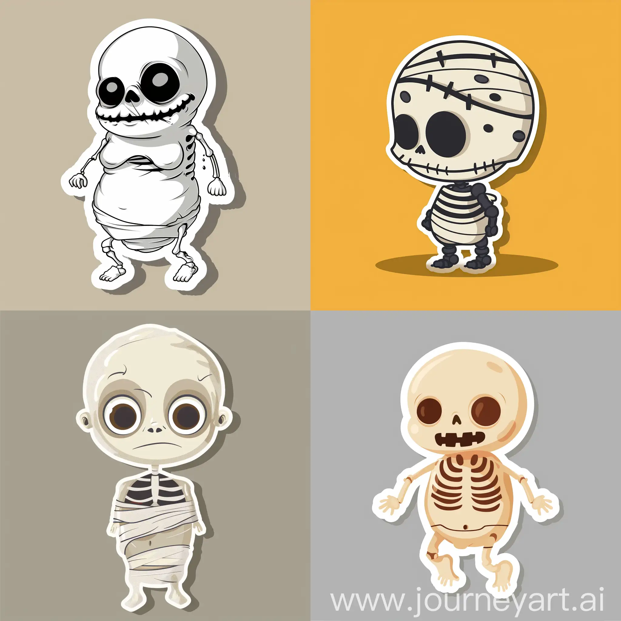 cartoon sticker design of tim burton style cute baby mummy, full body, flat style