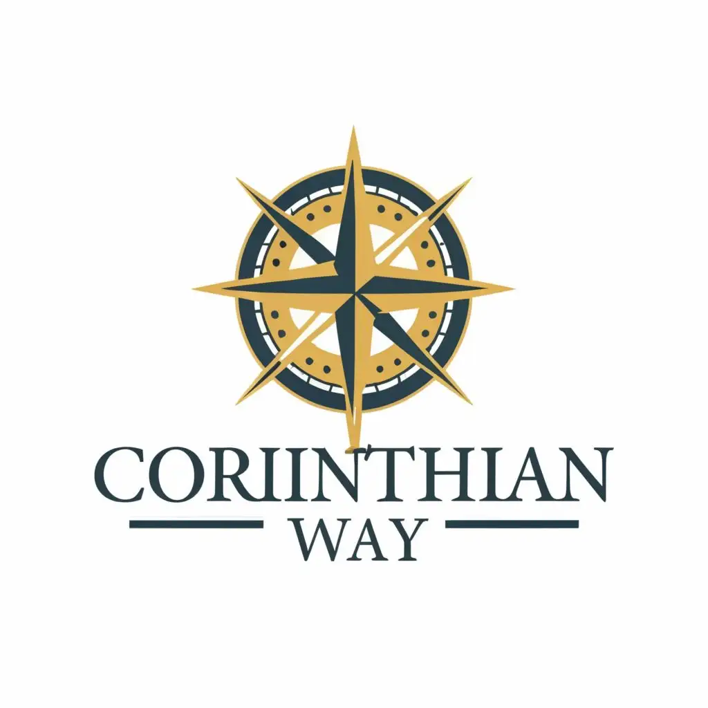 logo, Corinthian column and a compass rose, with the text "Corinthian way", typography, be used in Finance industry
