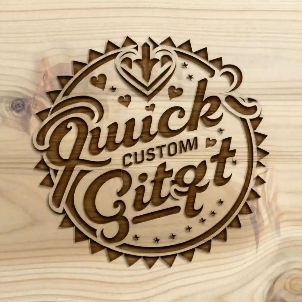 logo, wood art,wood goods, with the text "quickcustom gift", typography