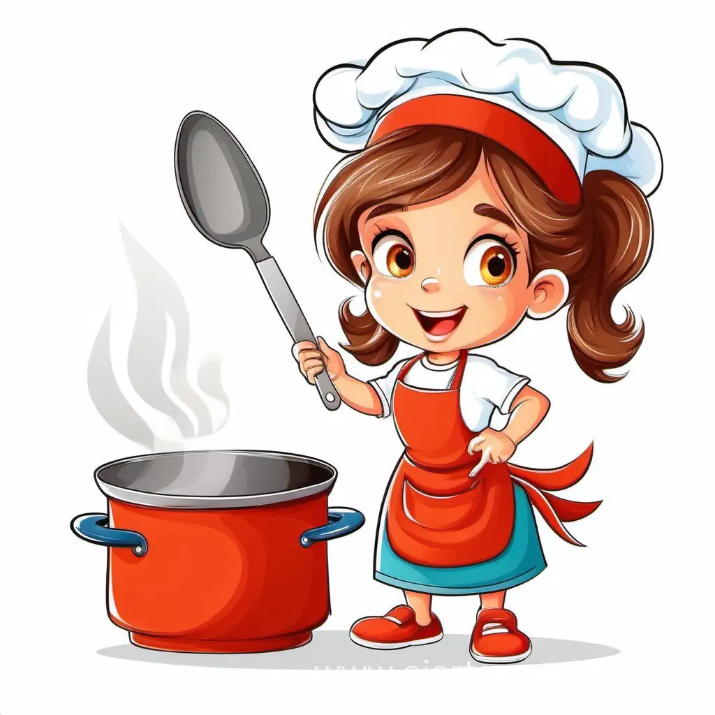 Little girl cook, on a white background, cartoon