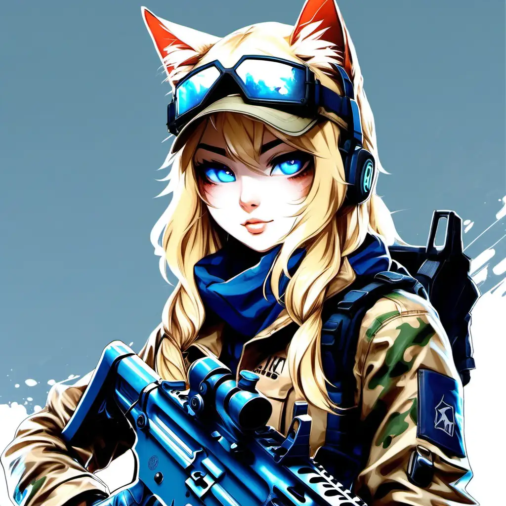 Blonde Cat Girl in Riot Games Style with AR15 Rifle