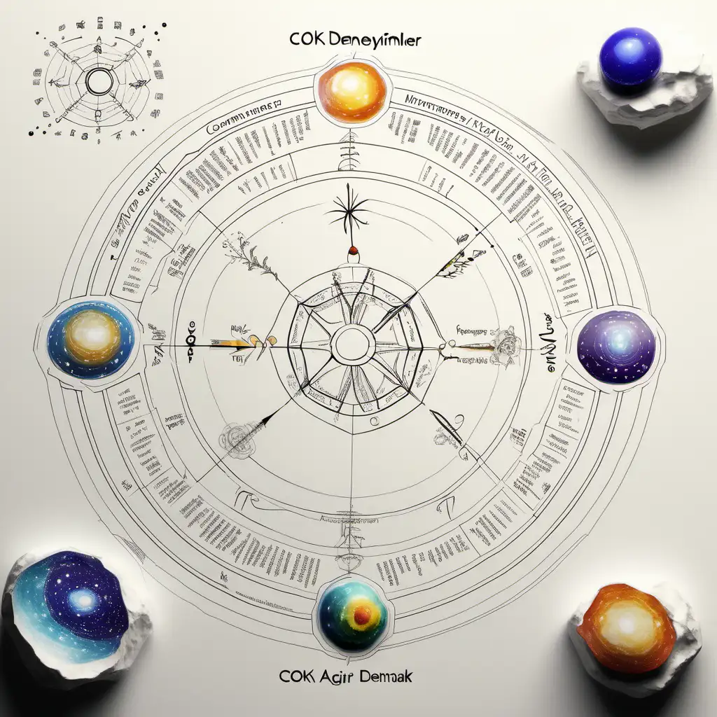 astrology air element  information page on pure white paper   front view canyou draw in text 'COK AGIR DENEYIMLER YASAMAK'