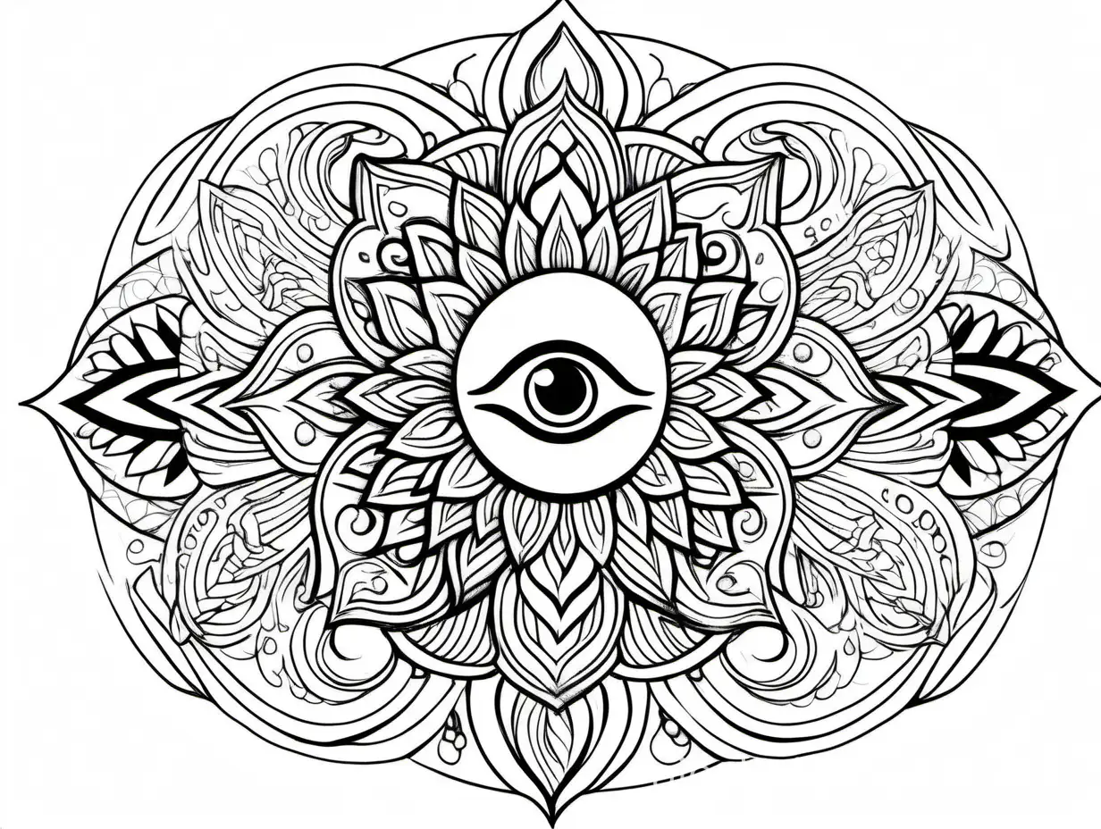 mystical coloring page sexy   
crystals  with third eye
with tattoos
mandala lotus flower

, Coloring Page, black and white, line art, white background, Simplicity, Ample White Space. The background of the coloring page is plain white to make it easy for young children to color within the lines. The outlines of all the subjects are easy to distinguish, making it simple for kids to color without too much difficulty