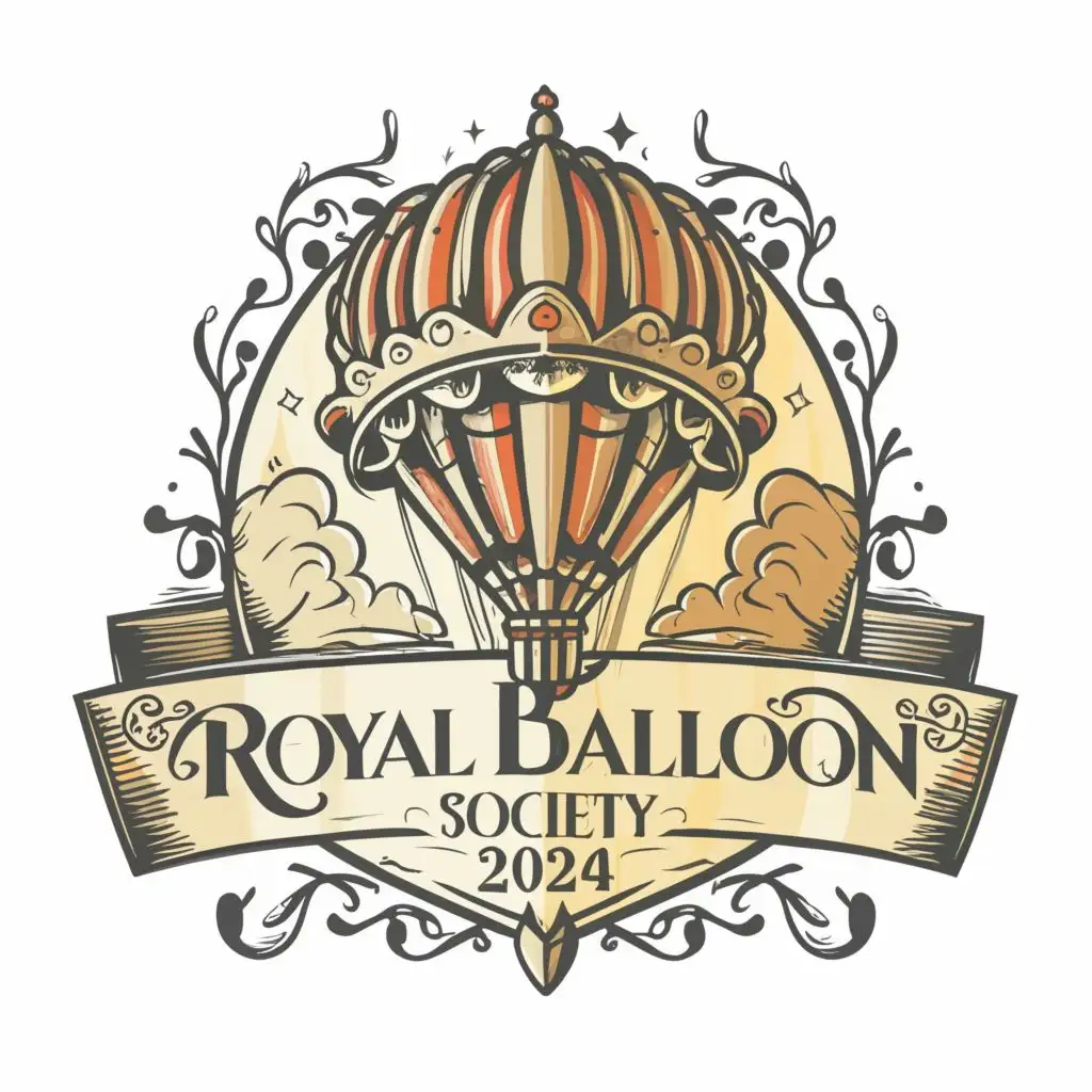a logo design, with the text 'Royal balloon society 2024', main symbol: hot air balloon, white background, complex, clear background