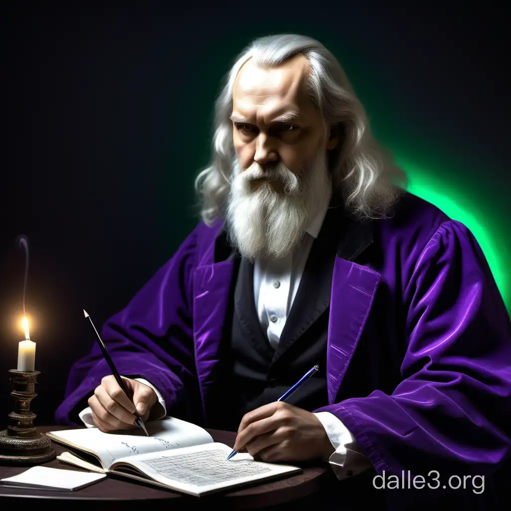 Dmitry Mendeleev Scientist Writing Formulas in Ultrarealistic Style ...